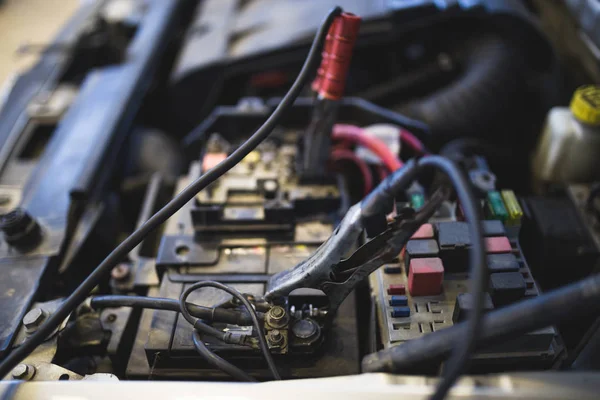 Close Shot Open Car Engine Details Parts — Stock Photo, Image