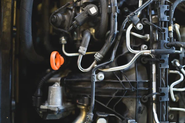 Close Shot Open Car Engine Details Parts — Stock Photo, Image