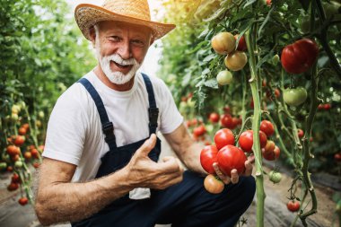 Mutlu ve gülümseyen son sınıf öğrencisi serada çalışıyor..