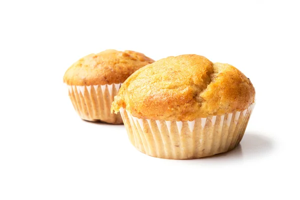 Bolo de xícaras de banana no fundo branco, doce e sobremesas delicioso menu de padaria — Fotografia de Stock