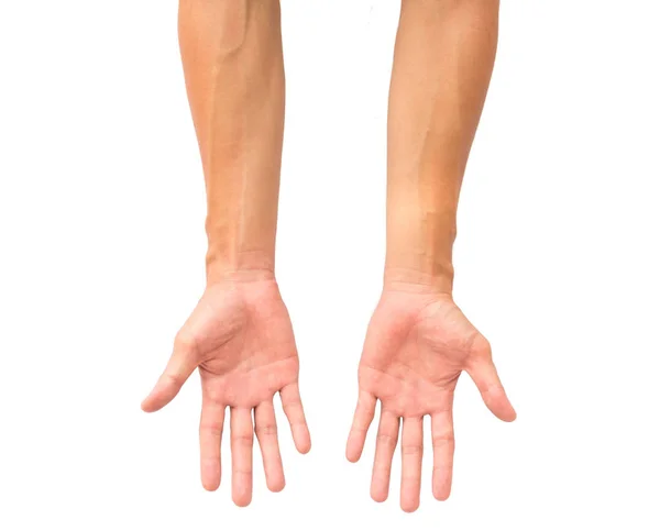 Man arm met bloed aderen op witte achtergrond, gezondheidszorg en medische concept — Stockfoto