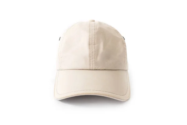 Närbild framsida av vit hatt mössa på vit bakgrund, fashion-konceptet — Stockfoto