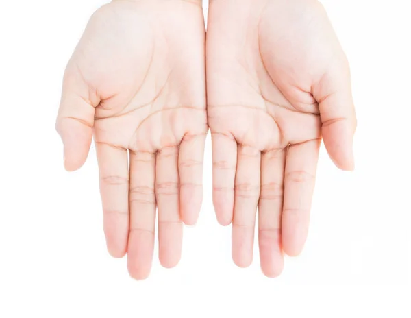 Woman hands praying on white background, religion concept — Stock Photo, Image