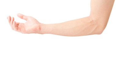 Adam kolunu kan damarları beyaz arka plan, sağlık ve tıp kavramı ile