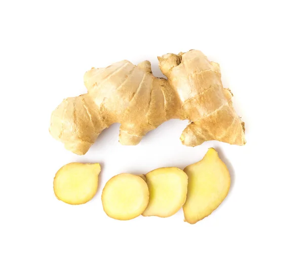 白い背景、ハーブ原料の新鮮な生姜のスライス — ストック写真