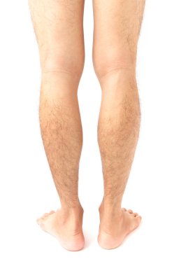 Closeup back of legs men skin and hairy with white background, health care and medical concept clipart