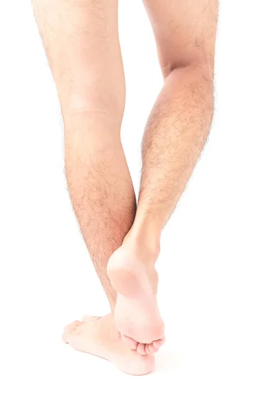 Zbliżenie, tylnej części nogi mężczyzn skóry i owłosione na białym tle, opieki zdrowotnej i medycznej koncepcja — Zdjęcie stockowe