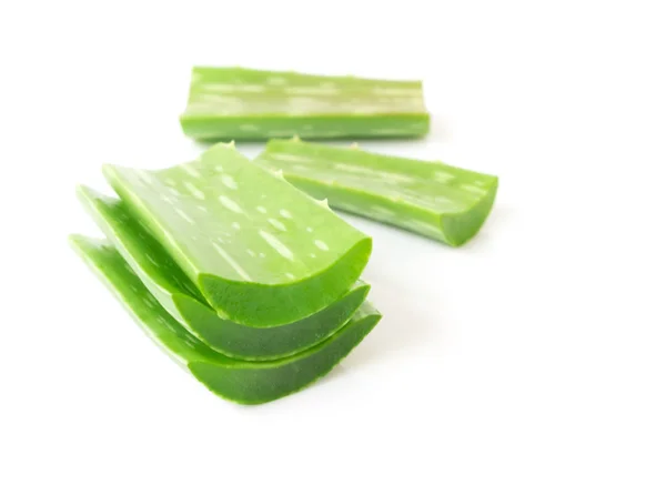 Primer plano aloe vera fresco sobre fondo blanco, belleza y concepto de cuidado saludable — Foto de Stock