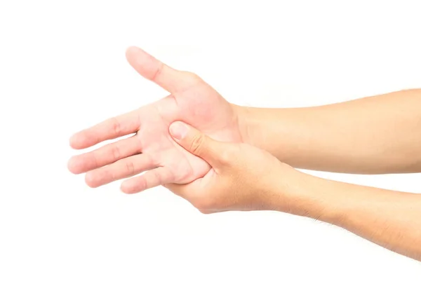 Man hand with pain on white background, health care and medical — Stock Photo, Image