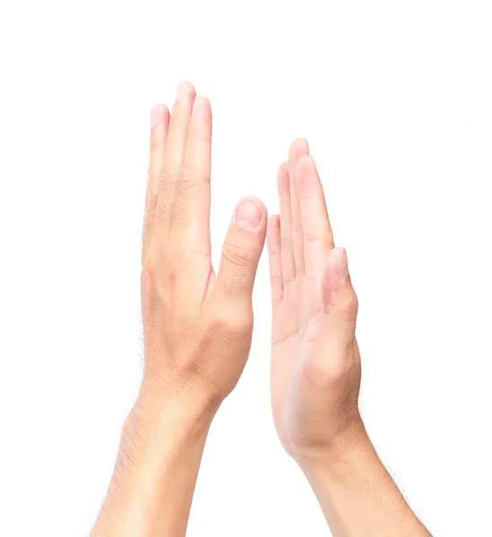 Man handen klappen op witte achtergrond — Stockfoto