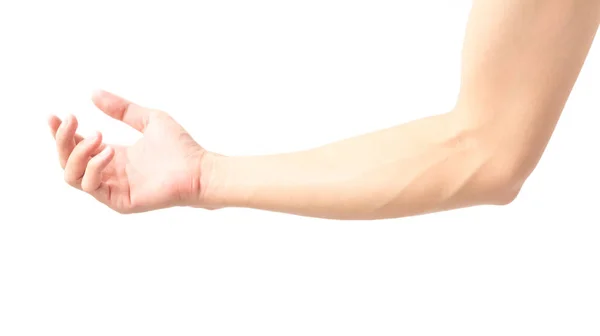 Мужская рука с венами крови на белом фоне, здравоохранение и медицинская концепция — стоковое фото