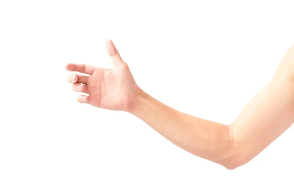 Hand holding something on white background Stock Photo