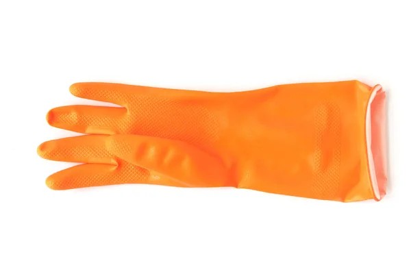 Oranje kleur rubberen handschoenen voor het reinigen op witte achtergrond, huishoudelijk werk concept — Stockfoto