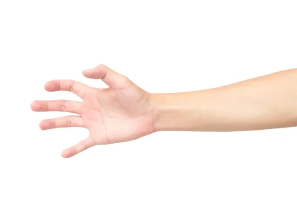 Mano de hombre sobre fondo blanco con camino de recorte — Foto de Stock