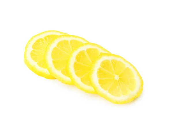 Primer plano rodaja de fruta fresca de limón sobre fondo blanco con camino de recorte — Foto de Stock