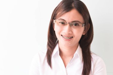 Başarılı iş kadını gülümseyen, seçici odak