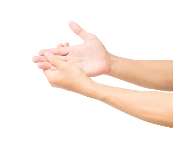 Mano de hombre con dolor aislado sobre fondo blanco con camino de recorte, cuidado de la salud y concepto médico —  Fotos de Stock