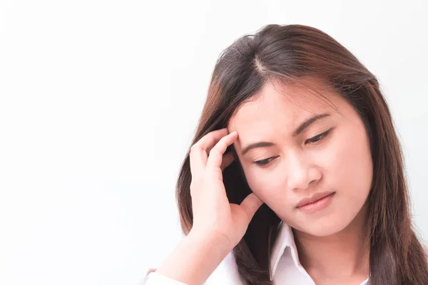 Closeup portrait business woman with headache — Stock Photo, Image