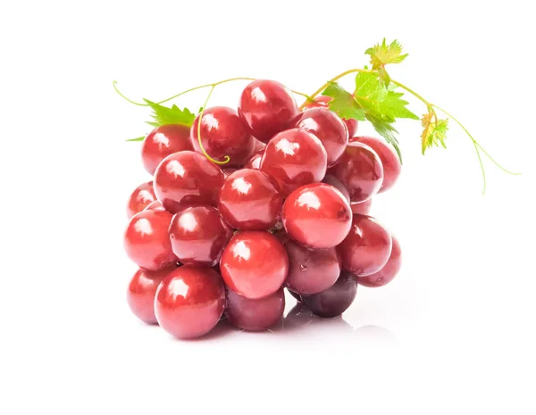 Ripe red grape with leaf on white background, fruit healthy conc — Stock Photo, Image