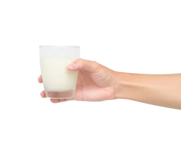 CLI beyaz zemin üzerine izole süt tutan el — Stok fotoğraf