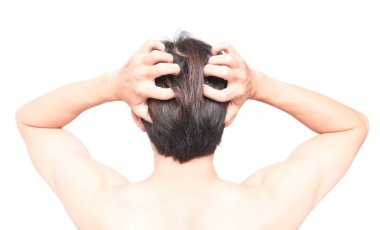 Tatlı adam el kaşıntılı kafa derisi, saç bakım kavramı