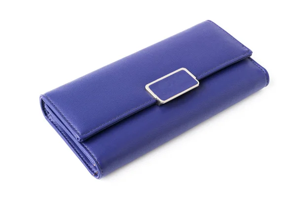 Closeup moderne vrouw portemonnee blauwe kleur op witte achtergrond — Stockfoto
