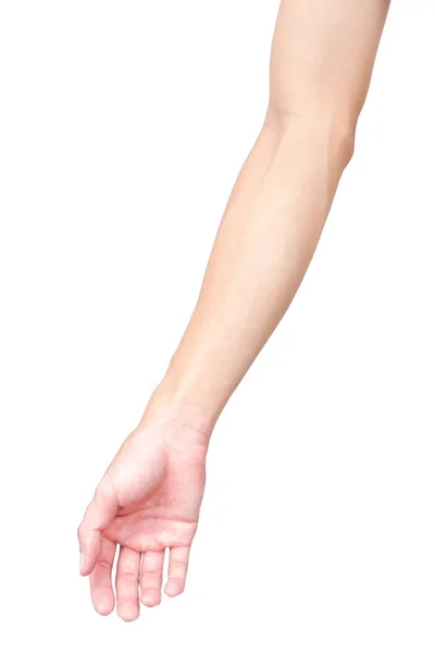 Pelle del braccio dell'uomo con vene sanguigne su sfondo bianco, assistenza sanitaria e concetto medico — Foto Stock