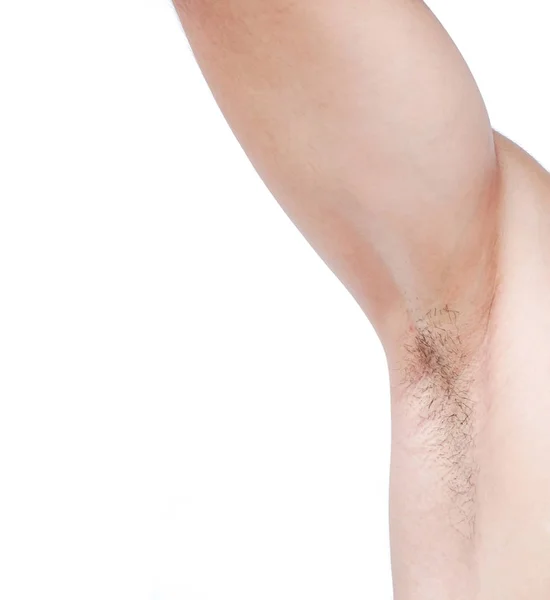 Closeup of man armpit and hair on white background, healthcare and beauty concept — Stock Photo, Image