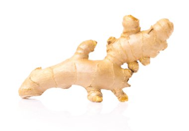 Ot ve medikal ürün kavramı için beyaz arka plan üzerinde taze zencefil kökü