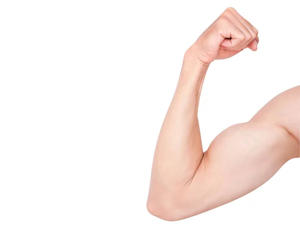 Brazo fuerte hombre músculo aislado sobre fondo blanco con camino de recorte, fitness y concepto de cuidado saludable —  Fotos de Stock