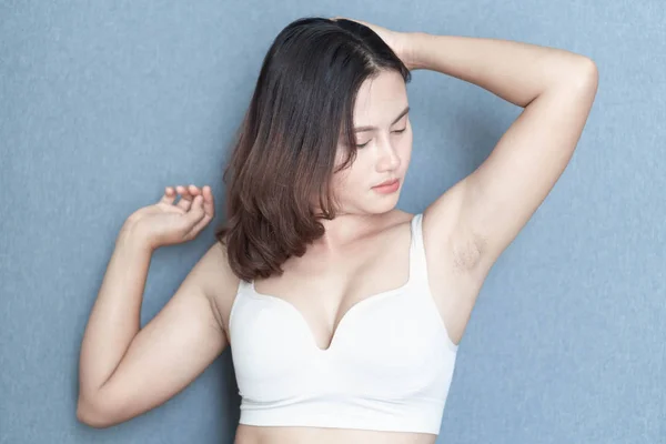 Women problem black armpit with grey background for skin care and beauty concept, selective focus — Stock Photo, Image