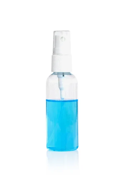 Alcohol Spray Plástico Aislado Sobre Fondo Blanco Para Lavarse Las —  Fotos de Stock