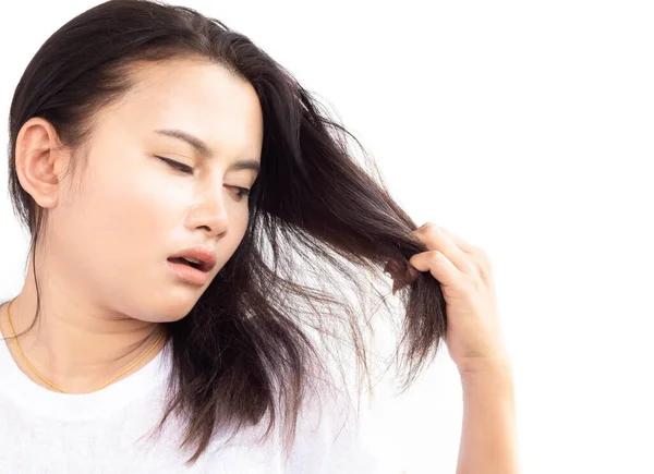 Cerca Mano Mujer Sosteniendo Problema Pérdida Cabello Para Cuidado Salud —  Fotos de Stock