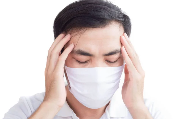 Closeup Man Wearing Face Mask Protect Air Polution Virus Covid — Stock Photo, Image