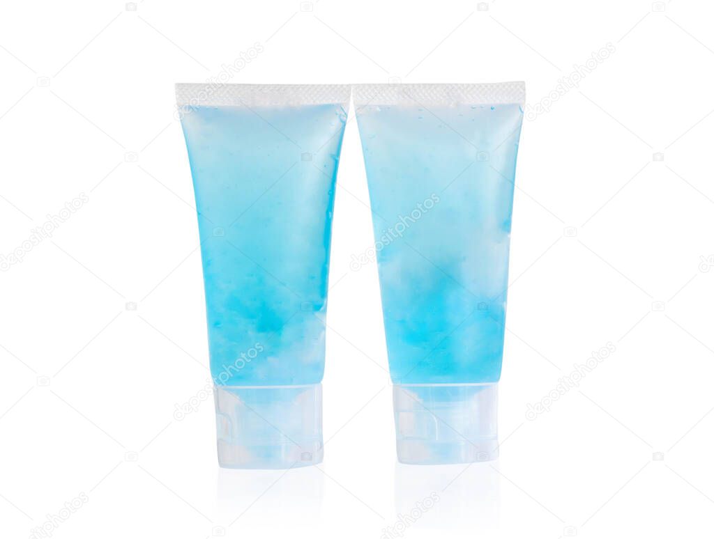 Alcohol gel in plastic tube on isolated on white background for washing hand, health care and medical concept