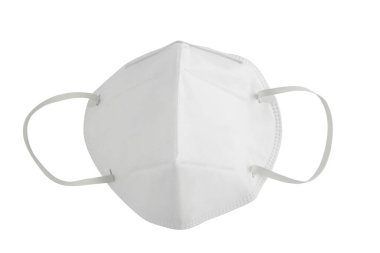 Hava basıncını korumak için beyaz tıbbi maske ya da virüs kovid 19 beyaz arka plan, sağlık ve tıbbi konsept izole 