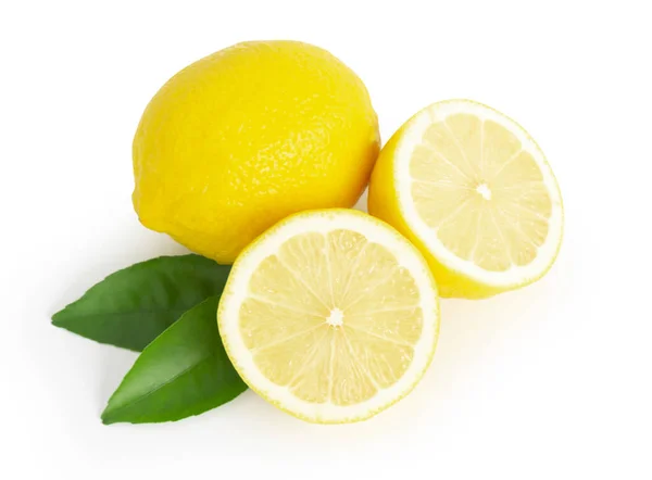 Fruta Limão Fresca Com Fatia Isolada Fundo Branco Comida Conceito — Fotografia de Stock