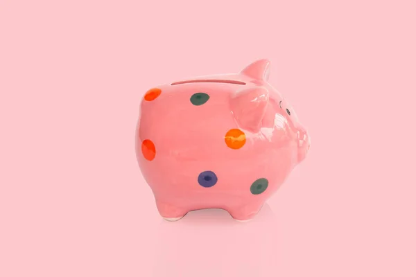 Rózsaszín Kerámia Malac Bank Rózsaszín Háttér Megtakarítás Pénz Koncepció — Stock Fotó