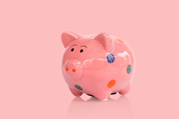 Pink Ceramic Piggy Bank Pink Background Saving Money Concept Stock Image