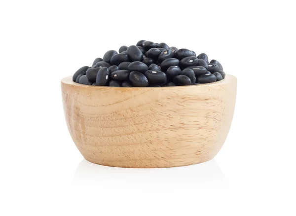 Closeup Black Beans Seeds Wooden Bowl White Background Healthy Food Stock Picture