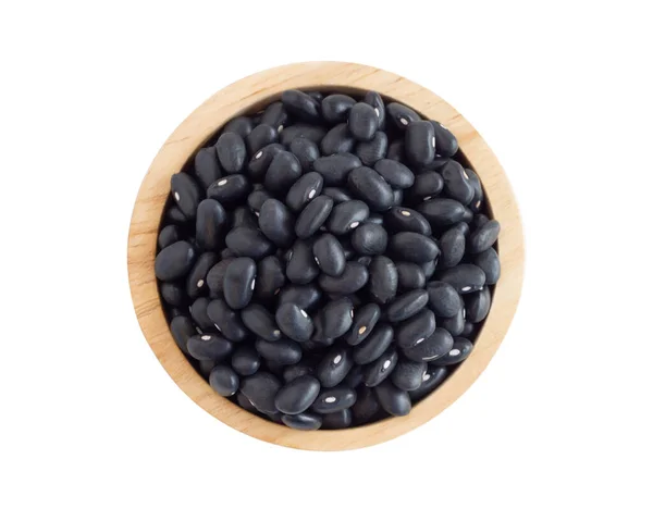 Closeup Black Beans Seeds Wooden Bowl White Background Healthy Food Stock Image