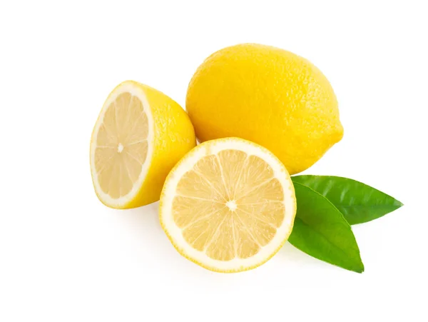 Крупный План Свежие Лимонные Фрукты Ломтик Изолированы Белом Фоне Питание — стоковое фото
