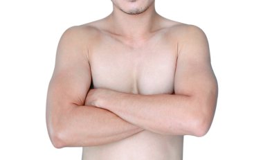 Yakın plan Asyalı adam beyaz geçmişli, sağlık hizmetleri kavramına sahip.