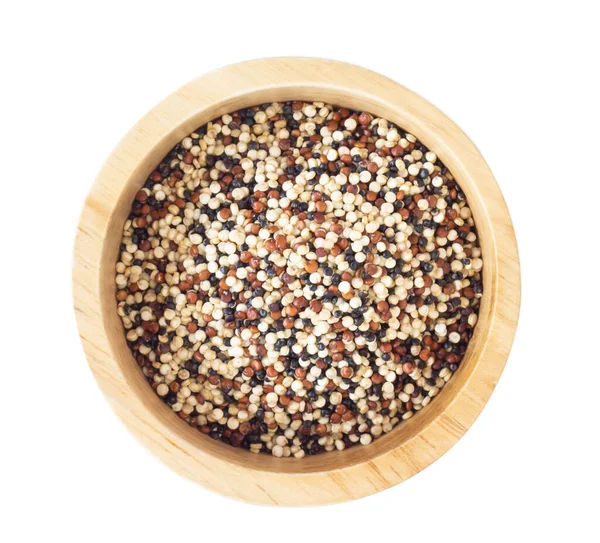 Quinoa Trä Skål Isolerad Vit Bakgrund — Stockfoto