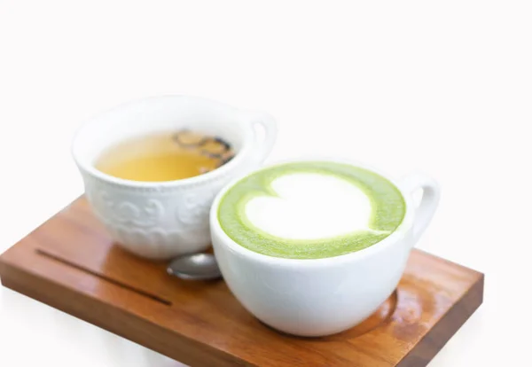 Zbliżenie Matcha Zielona Herbata Kształt Izolowane Białym Tle — Zdjęcie stockowe