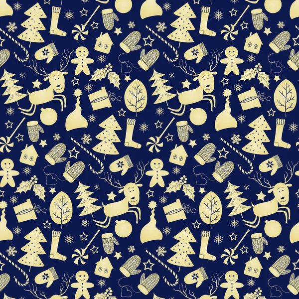 Patrón de Navidad sin costuras para su diseño en el fondo azul — Archivo Imágenes Vectoriales