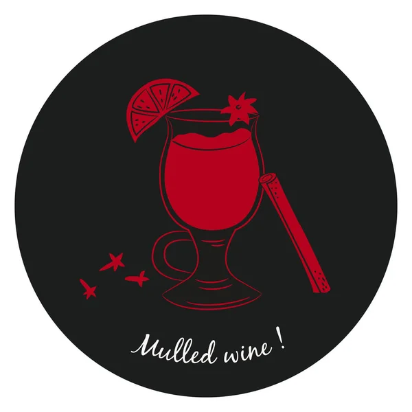 Icona del vin brulè sullo sfondo nero . — Vettoriale Stock
