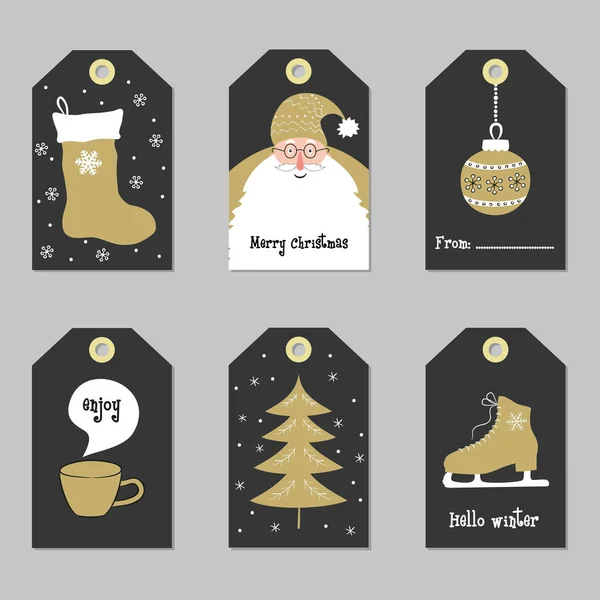 Set with Merry Christmas and Happy New Year tags. — Stock Vector