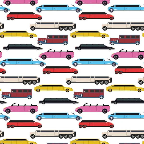 Kleurrijke naadloze patroon met limousines. — Stockvector