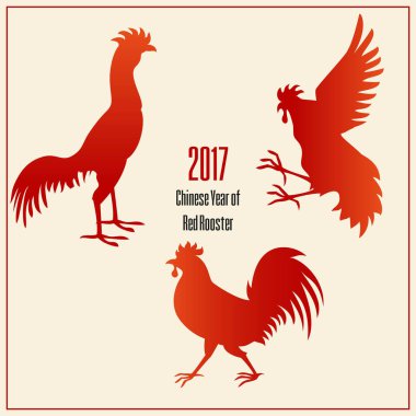 Horoz kırmızı siluetleri kümesi. 